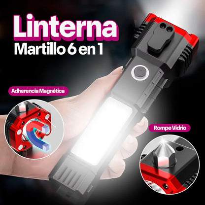 LINTERNA MARTILLO 6 EN 1 + REGALO LENTES